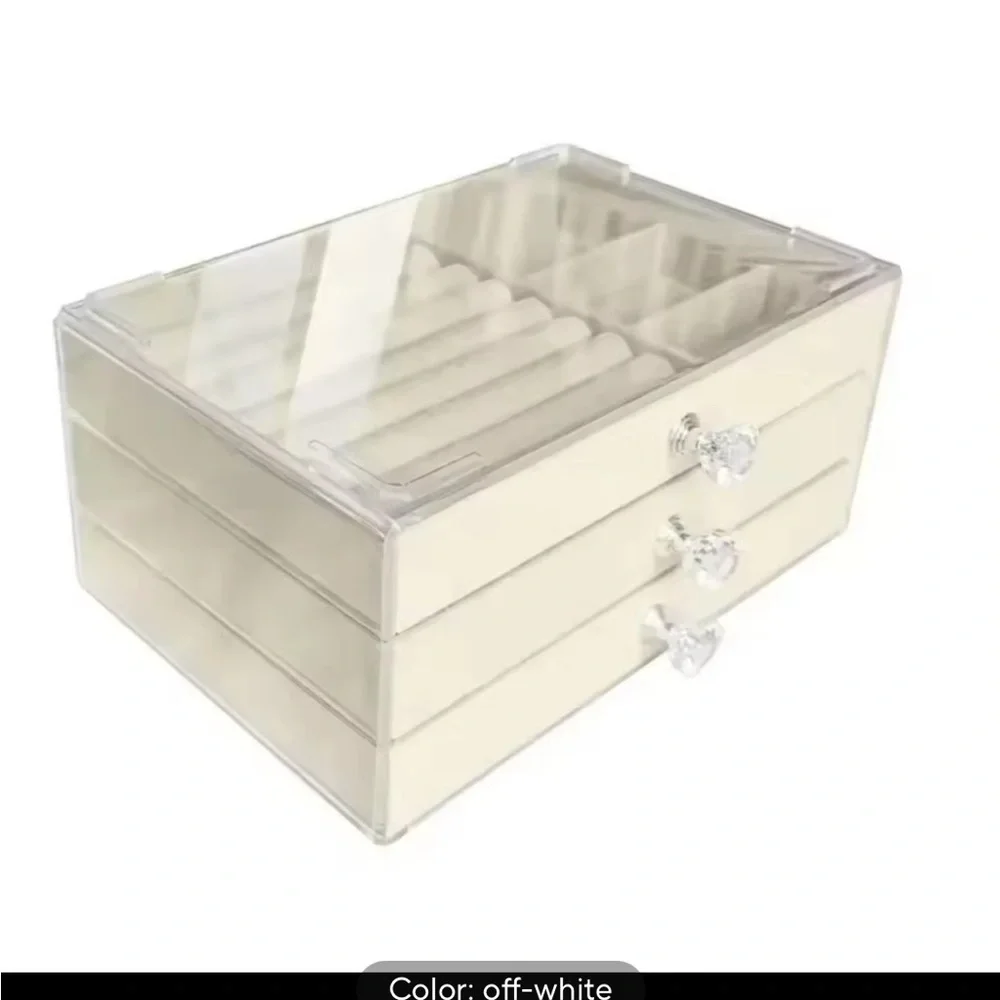 Chic White Jewelry Organizer with Clear Lid and Multiple Compartments 0228